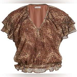 Ramy Brook's Harissa leopard plissé blouse XS *NEW*